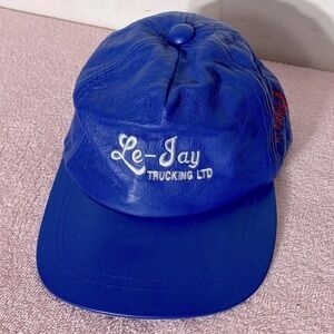 Vintage Blue Leather Le-Jay Trucking Trucker Hat
